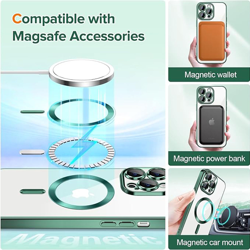 Custodia MagSafe per Apple iPhone 12 Pro Max, Techsuit, Luxury Crystal, Verde Scuro