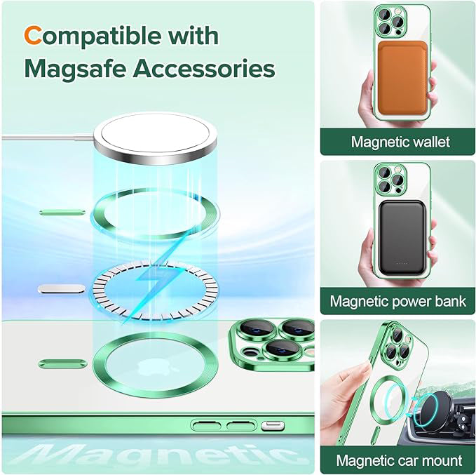 Custodia MagSafe per Apple iPhone 12 Pro, Techsuit, Luxury Crystal, Verde Chiaro
