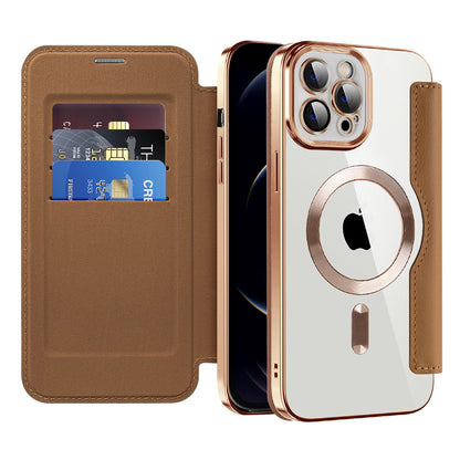 Custodia MagSafe per Apple iPhone 12 Pro, Techsuit, SmartMag Book, Marrone