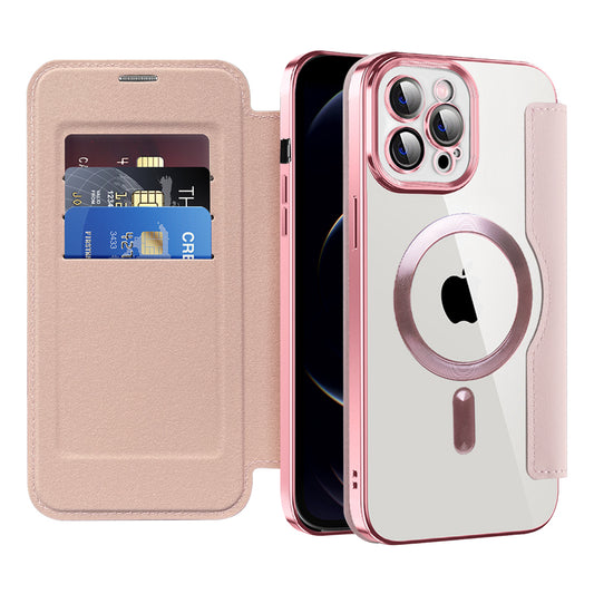 Custodia MagSafe per Apple iPhone 12 Pro, Techsuit, SmartMag Book, Rosa
