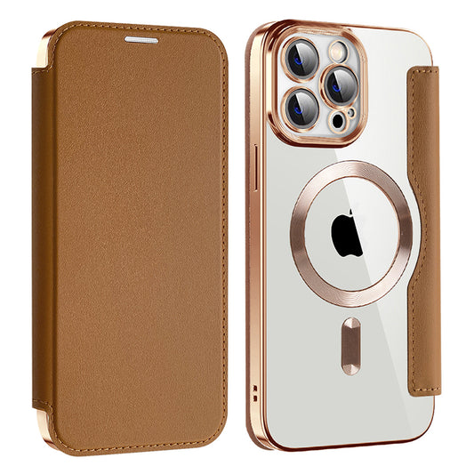 Custodia MagSafe per Apple iPhone 13 Pro Max, Techsuit, SmartMag Book, Marrone