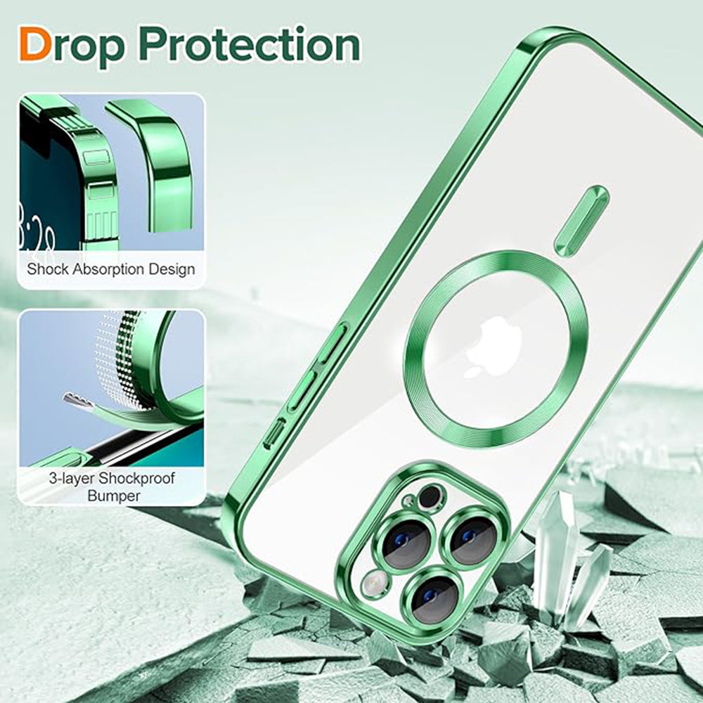 Custodia MagSafe per Apple iPhone 13 Pro, Techsuit, Luxury Crystal, Verde Chiaro