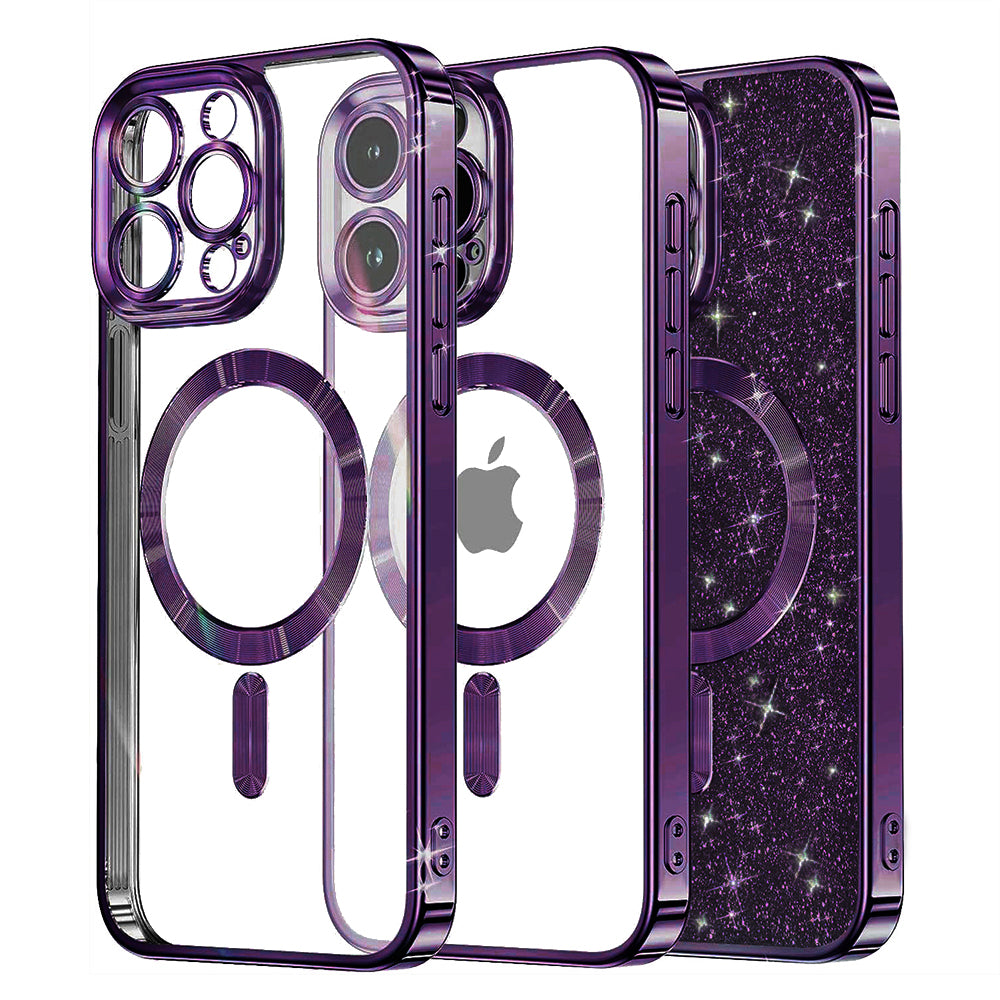 Custodia MagSafe per Apple iPhone 13 Pro, Techsuit, Luxury Glitter, Viola Scuro