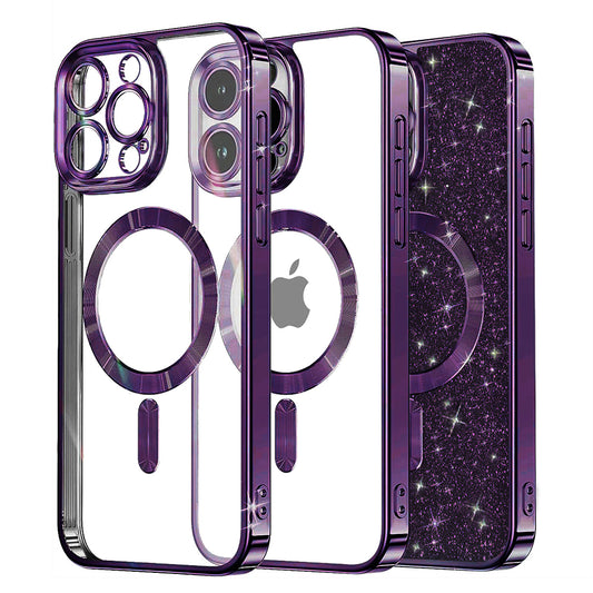 Custodia MagSafe per Apple iPhone 13 Pro, Techsuit, Luxury Glitter, Viola Scuro