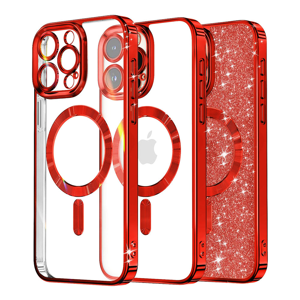 Custodia MagSafe per Apple iPhone 13 Pro, Techsuit, Luxury Glitter, Rossa