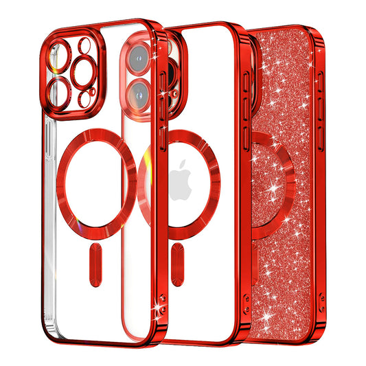 Custodia MagSafe per Apple iPhone 13 Pro, Techsuit, Luxury Glitter, Rossa