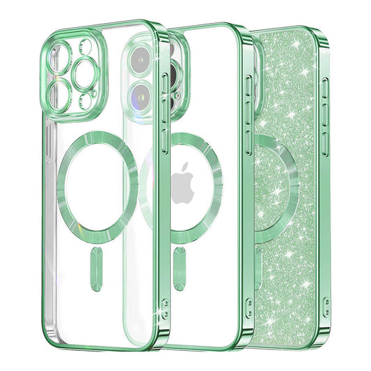 Custodia MagSafe per Apple iPhone 13 Pro, Techsuit, Luxury Glitter, Verde Chiaro