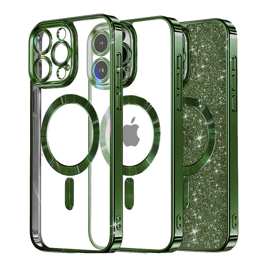 Custodia MagSafe per Apple iPhone 13 Pro, Techsuit, Luxury Glitter, Verde Scuro