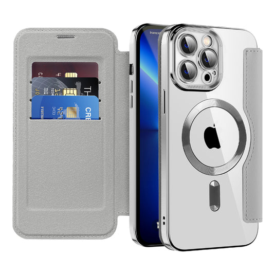 Custodia MagSafe per Apple iPhone 13 Pro, Techsuit, SmartMag Book, Grigio