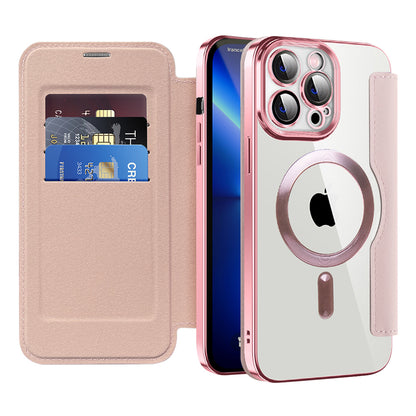 Custodia MagSafe per Apple iPhone 13 Pro, Techsuit, SmartMag Book, Rosa