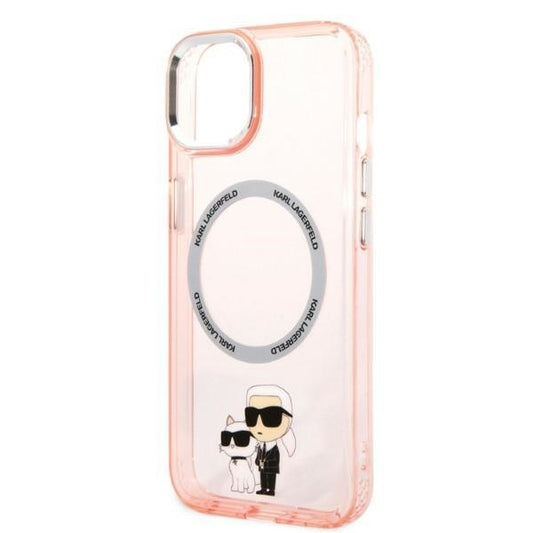 Custodia MagSafe per Apple iPhone 14, Karl Lagerfeld, Ikonik Karl & Choupette, Rosa