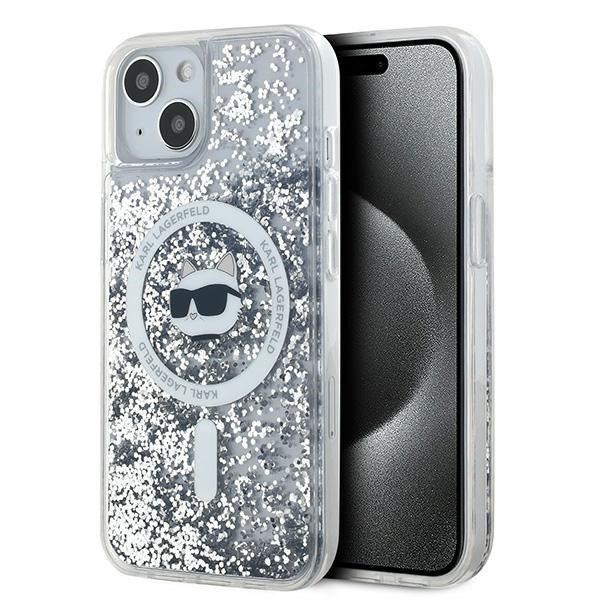 Custodia MagSafe per Apple iPhone 14, Karl Lagerfeld, Liquid Glitter Choupette's Head, Trasparente