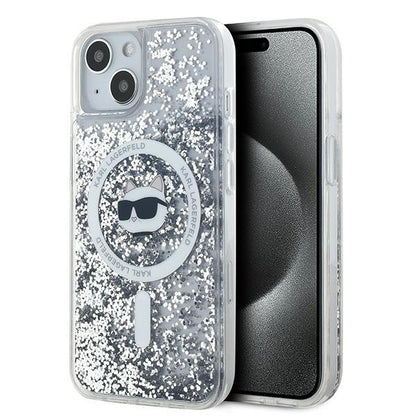 Custodia MagSafe per Apple iPhone 14, Karl Lagerfeld, Liquid Glitter Choupette's Head, Trasparente