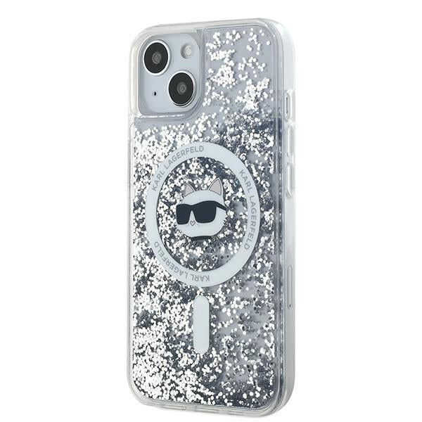 Custodia MagSafe per Apple iPhone 14, Karl Lagerfeld, Liquid Glitter Choupette's Head, Trasparente