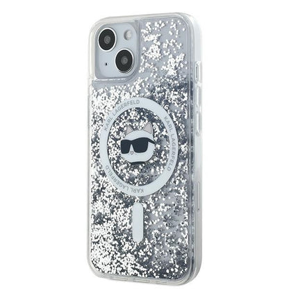 Custodia MagSafe per Apple iPhone 14, Karl Lagerfeld, Liquid Glitter Choupette's Head, Trasparente