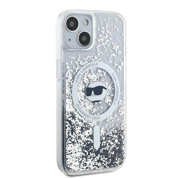 Custodia MagSafe per Apple iPhone 14, Karl Lagerfeld, Liquid Glitter Choupette's Head, Trasparente
