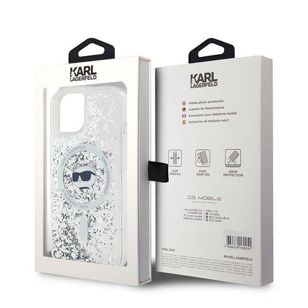 Custodia MagSafe per Apple iPhone 14, Karl Lagerfeld, Liquid Glitter Choupette's Head, Trasparente