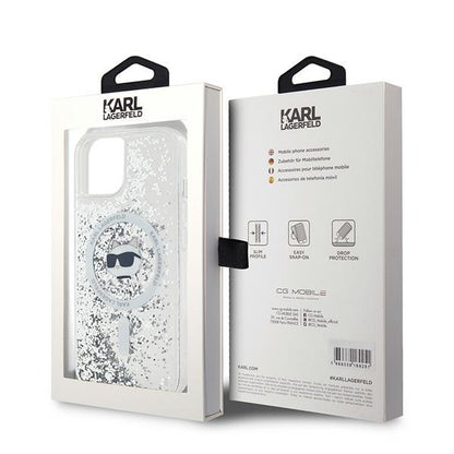 Custodia MagSafe per Apple iPhone 14, Karl Lagerfeld, Liquid Glitter Choupette's Head, Trasparente