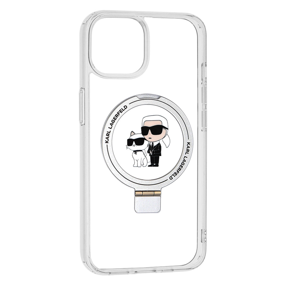 Custodia MagSafe per Apple iPhone 14, Karl Lagerfeld, Ring Stand Karl & Choupette, Bianca