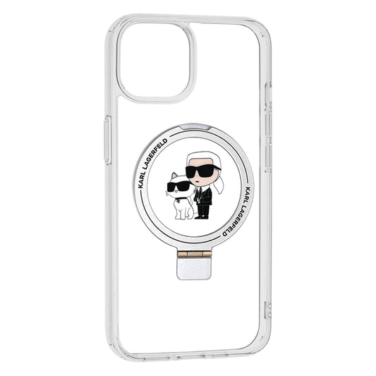 Custodia MagSafe per Apple iPhone 14, Karl Lagerfeld, Ring Stand Karl & Choupette, Bianca