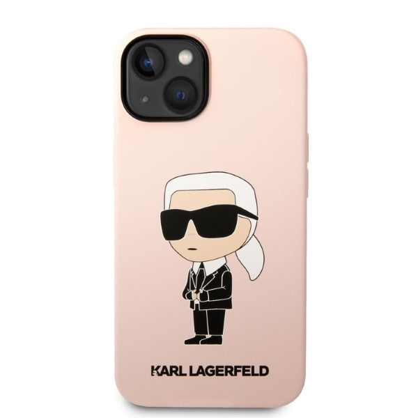 Custodia MagSafe per Apple iPhone 14 Plus, Karl Lagerfeld, Silicone Ikonik Karl, Rosa