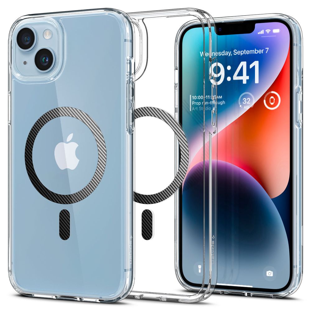 Custodia MagSafe per Apple iPhone 14 Plus, Spigen, Ultra Hybrid Carbon, Trasparente
