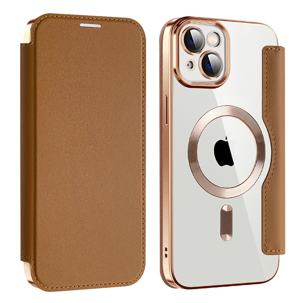 Custodia MagSafe per Apple iPhone 14 Plus, Techsuit, SmartMag Book, Marrone