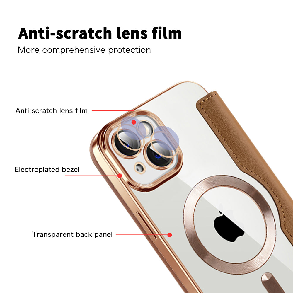 Custodia MagSafe per Apple iPhone 14 Plus, Techsuit, SmartMag Book, Marrone