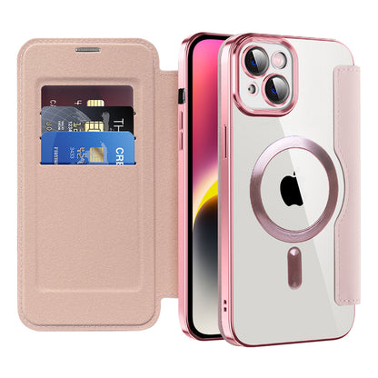 Custodia MagSafe per Apple iPhone 14 Plus, Techsuit, SmartMag Book, Rosa