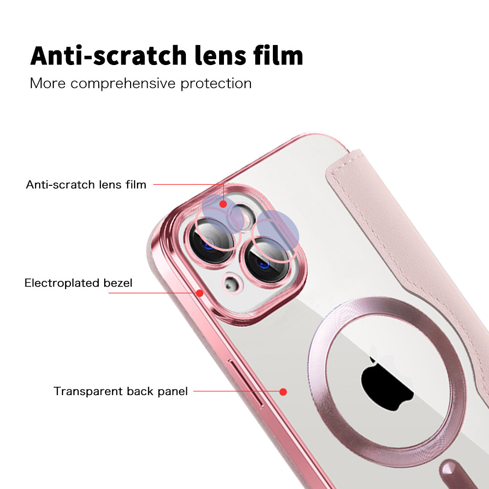 Custodia MagSafe per Apple iPhone 14 Plus, Techsuit, SmartMag Book, Rosa