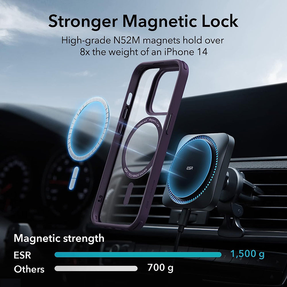 Custodia MagSafe per Apple iPhone 14 Pro, ESR, Classic Hybrid, Viola Trasparente