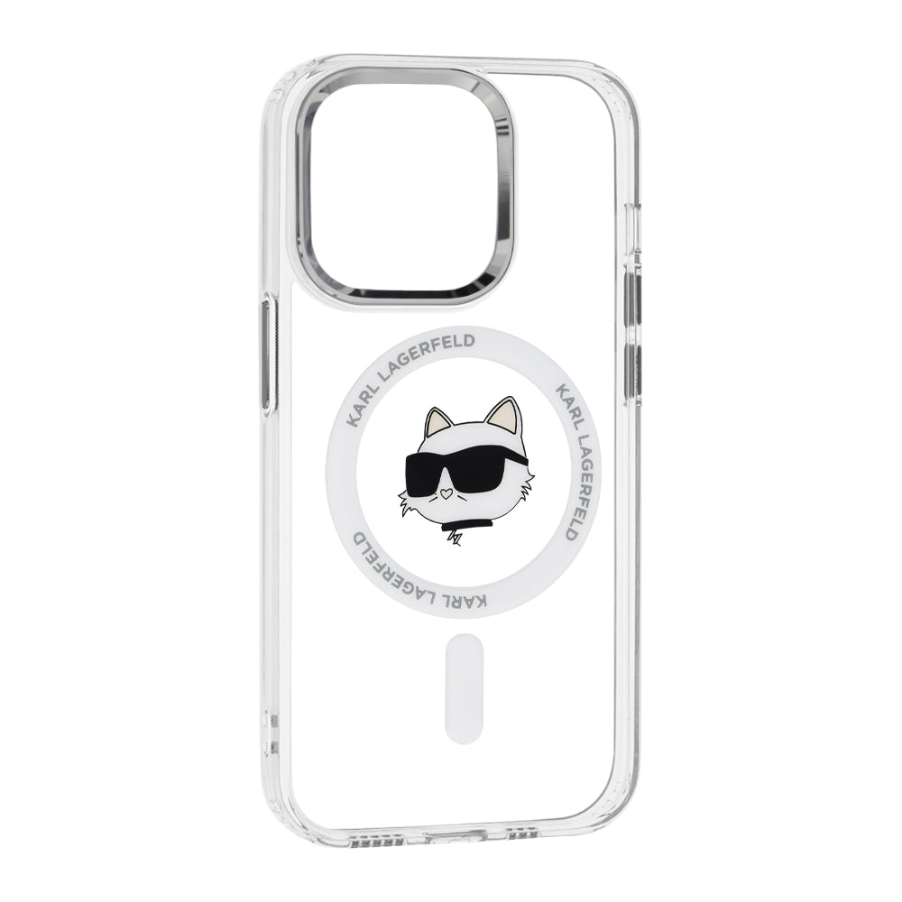 MagSafe Case for Apple iPhone 14 Pro, Karl Lagerfeld, IML Metal Choupette's Head, White