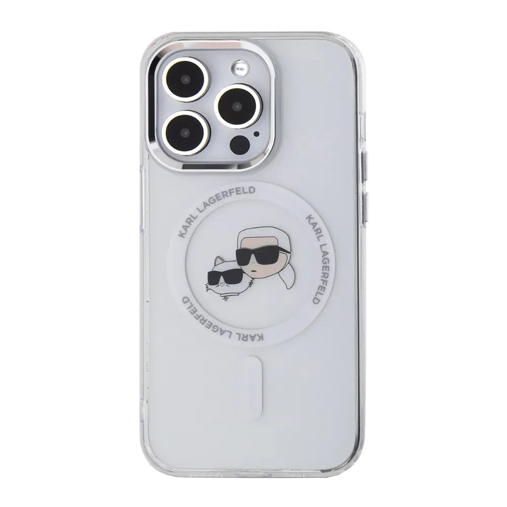 MagSafe Case for Apple iPhone 14 Pro, Karl Lagerfeld, IML Metal Karl & Choupette's Heads, White