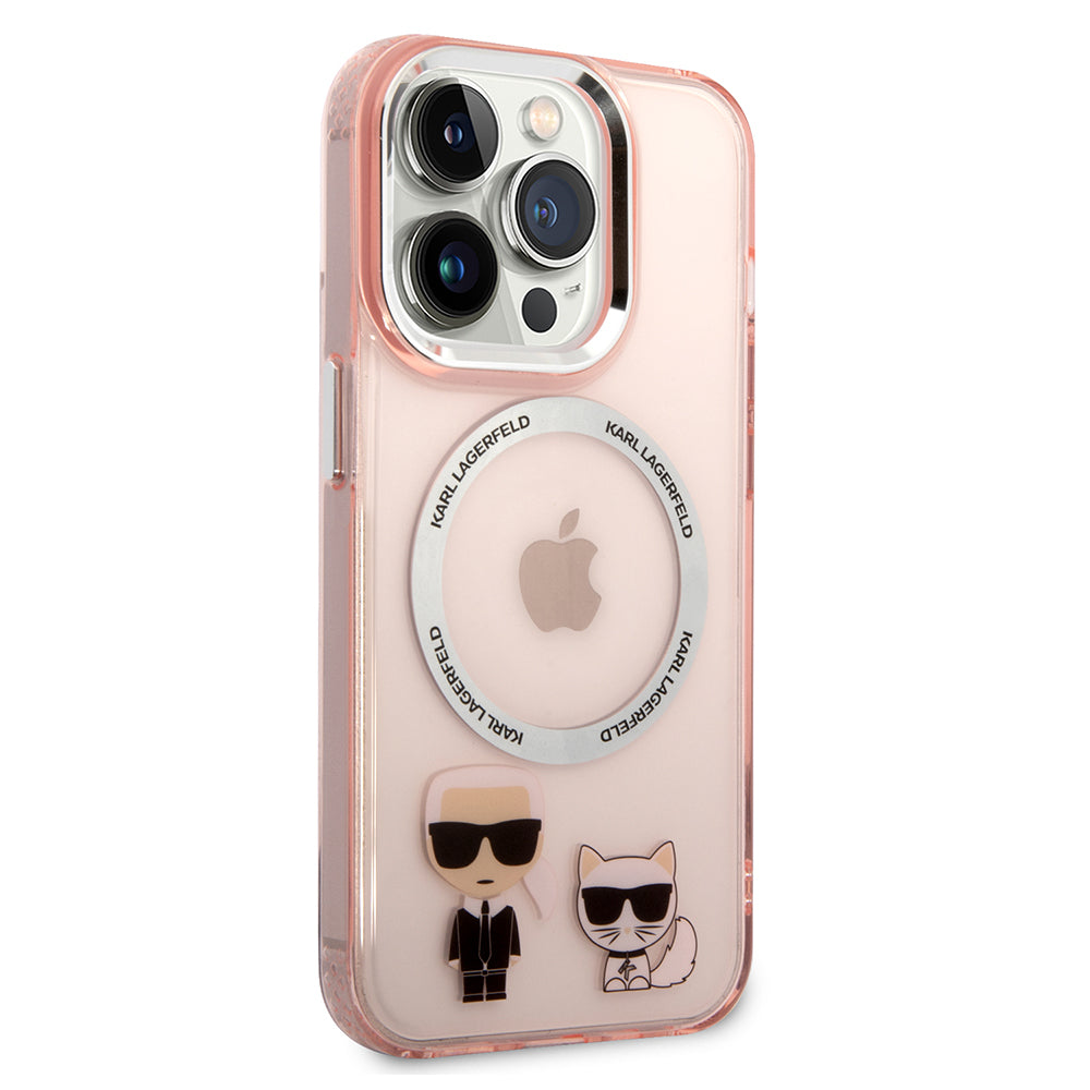 Custodia MagSafe per Apple iPhone 14 Pro, Karl Lagerfeld, Karl & Choupette Aluminium, Rosa