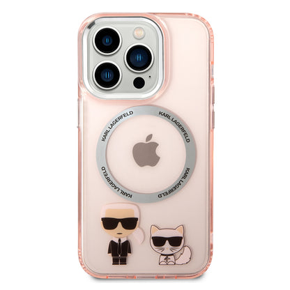 Custodia MagSafe per Apple iPhone 14 Pro, Karl Lagerfeld, Karl & Choupette Aluminium, Rosa