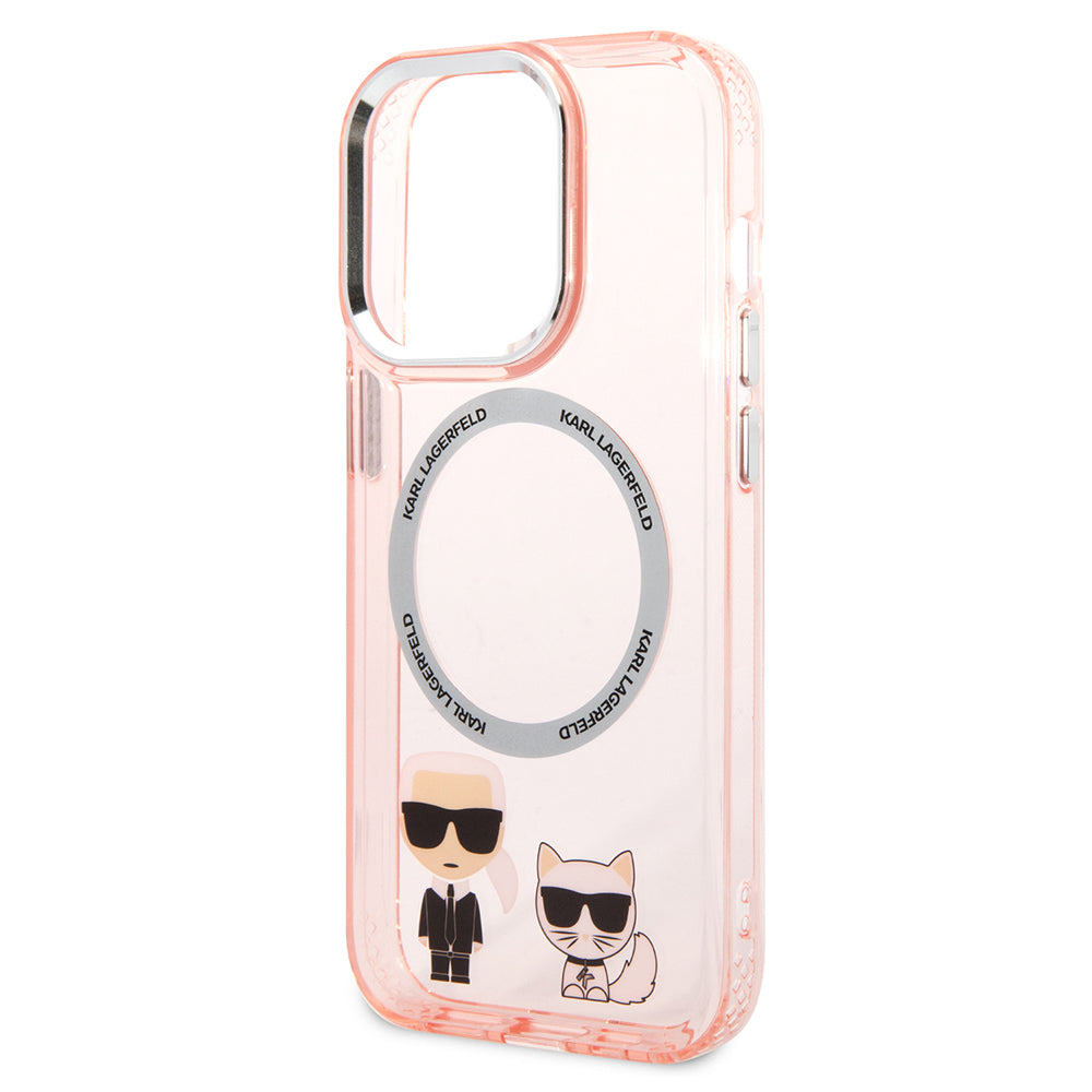 Custodia MagSafe per Apple iPhone 14 Pro, Karl Lagerfeld, Karl & Choupette Aluminium, Rosa
