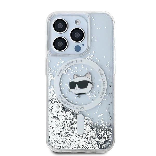 Custodia MagSafe per Apple iPhone 14 Pro, Karl Lagerfeld, Liquid Glitter Choupette's Head, Trasparente