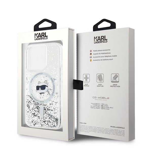Custodia MagSafe per Apple iPhone 14 Pro, Karl Lagerfeld, Liquid Glitter Choupette's Head, Trasparente