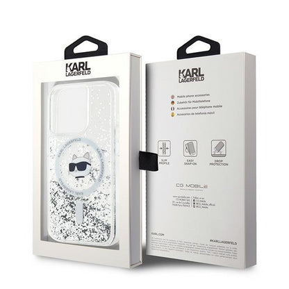 Custodia MagSafe per Apple iPhone 14 Pro, Karl Lagerfeld, Liquid Glitter Choupette's Head, Trasparente