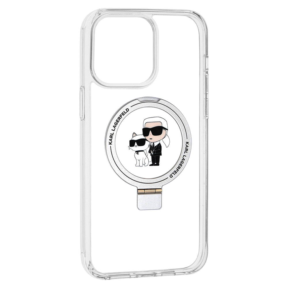 Custodia MagSafe per Apple iPhone 14 Pro, Karl Lagerfeld, Ring Stand Karl & Choupette, Bianca
