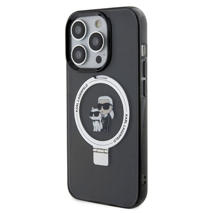 Custodia MagSafe per Apple iPhone 14 Pro, Karl Lagerfeld, Ring Stand Karl & Choupette, Nera