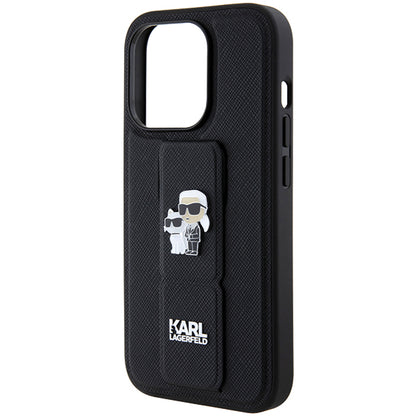 Custodia MagSafe per Apple iPhone 14 Pro, Karl Lagerfeld, Saffiano Gripstand Karl & Choupette, Nera