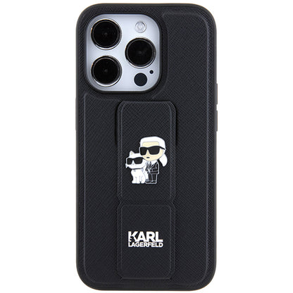 Custodia MagSafe per Apple iPhone 14 Pro, Karl Lagerfeld, Saffiano Gripstand Karl & Choupette, Nera