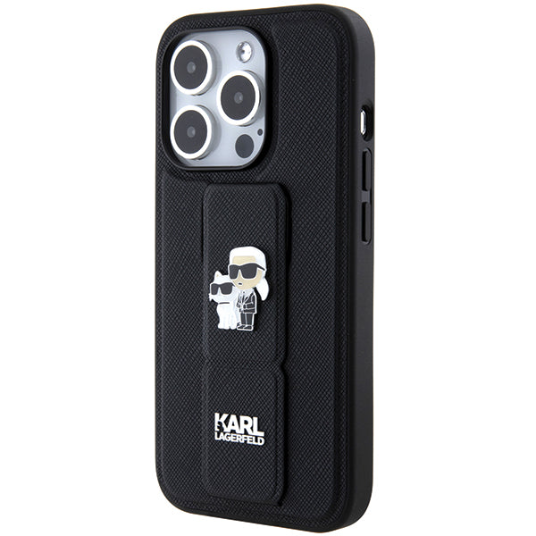 Custodia MagSafe per Apple iPhone 14 Pro, Karl Lagerfeld, Saffiano Gripstand Karl & Choupette, Nera