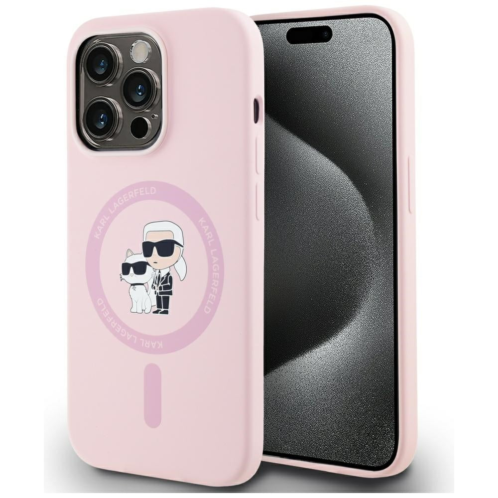 Custodia MagSafe per Apple iPhone 14 Pro, Karl Lagerfeld, Silicone Karl & Choupette, Rosa