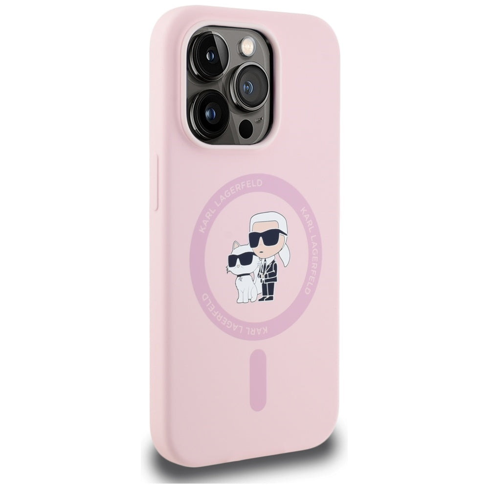Custodia MagSafe per Apple iPhone 14 Pro, Karl Lagerfeld, Silicone Karl & Choupette, Rosa