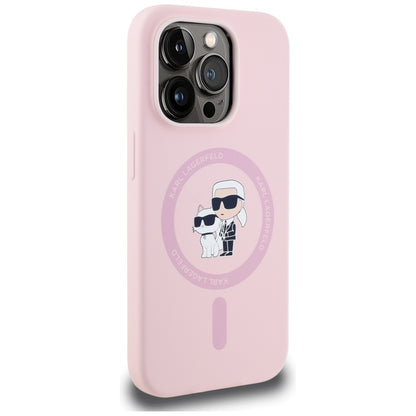 Custodia MagSafe per Apple iPhone 14 Pro, Karl Lagerfeld, Silicone Karl & Choupette, Rosa
