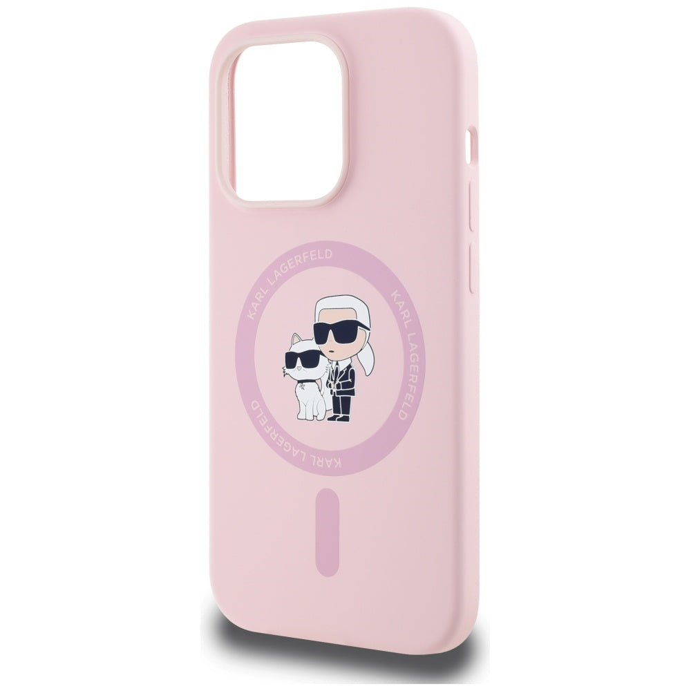 Custodia MagSafe per Apple iPhone 14 Pro, Karl Lagerfeld, Silicone Karl & Choupette, Rosa