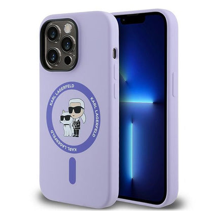 Custodia MagSafe per Apple iPhone 14 Pro, Karl Lagerfeld, Silicone Ring Karl & Choupette, Viola