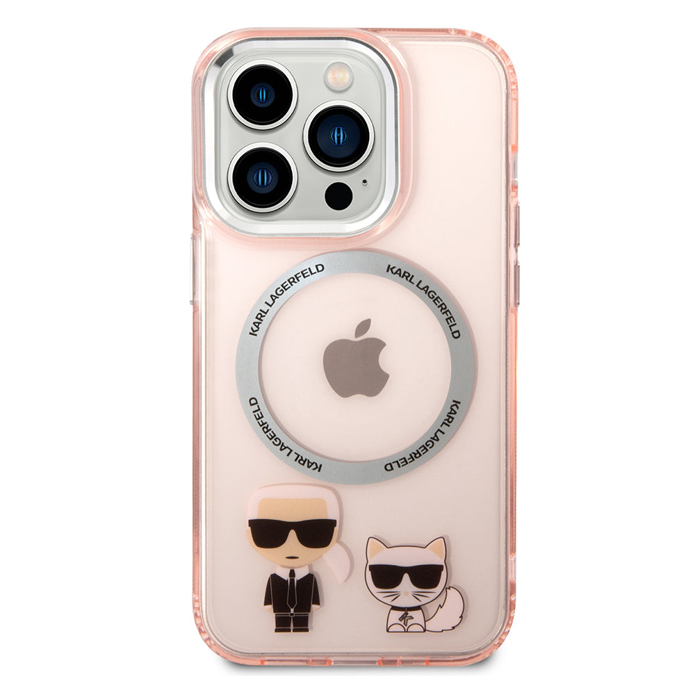 Custodia MagSafe per Apple iPhone 14 Pro Max, Karl Lagerfeld, Karl & Choupette Aluminium, Rosa